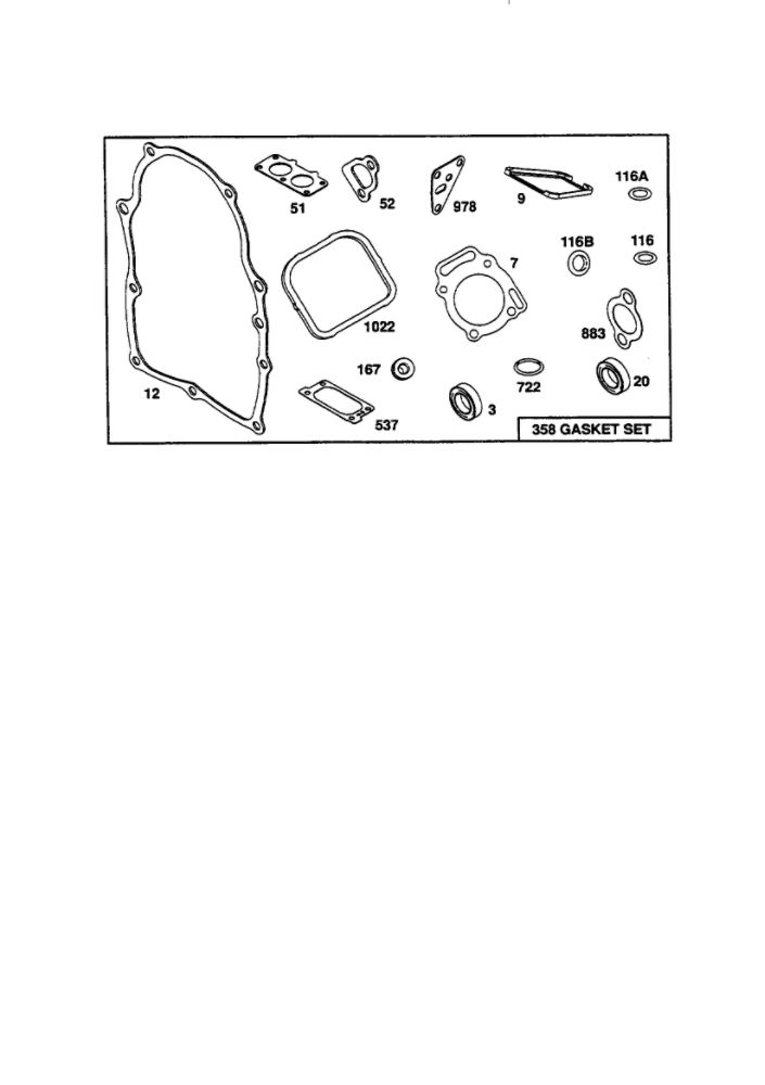 Gasket Set Diagram and Parts List for 350455-1162-E1  Briggs and Stratton Engine